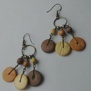 4/$20 Multi tone brown and bronze wood dangle earrings